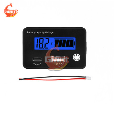 DC8-30V USB3.0+Tpye-C svina skābes litija akumulatora jaudas indikators automašīnas motociklam digitālā voltmetra sprieguma mērītāja rīks