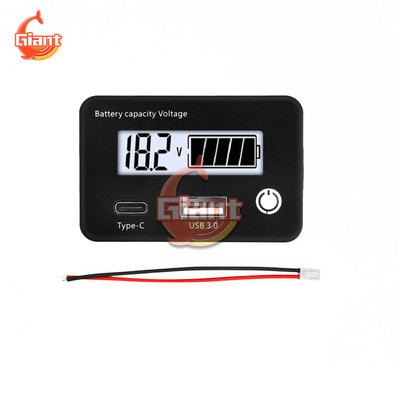 DC8-30V USB3.0+Tpye-C svina skābes litija akumulatora jaudas indikators automašīnas motociklam digitālā voltmetra sprieguma mērītāja rīks
