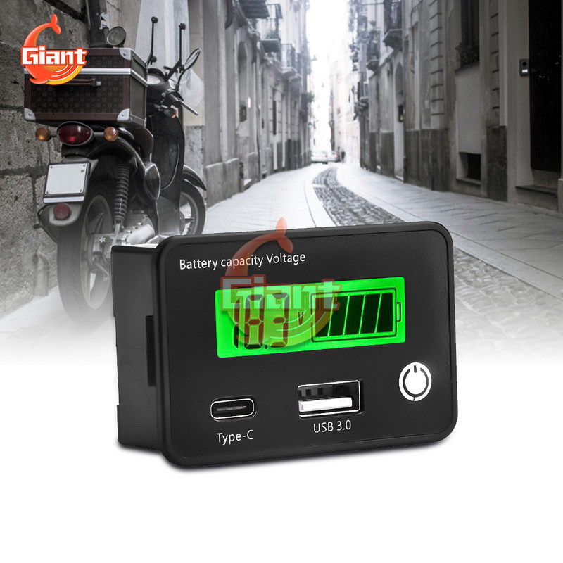 DC8-30V USB3.0+Tpye-C svina skābes litija akumulatora jaudas indikators automašīnas motociklam digitālā voltmetra sprieguma mērītāja rīks