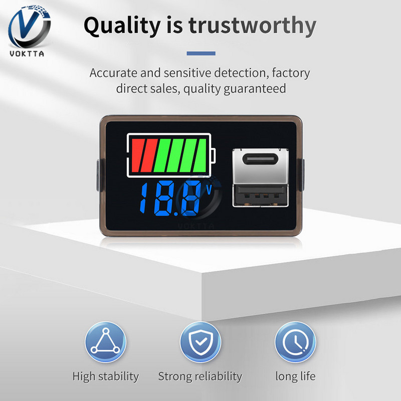 LED testeris Voltmetrs DC8-30V USB interfeisa ampērmetrs Akumulatora ietilpības indikators Litija akumulatora sprieguma akumulatora jaudas testeris