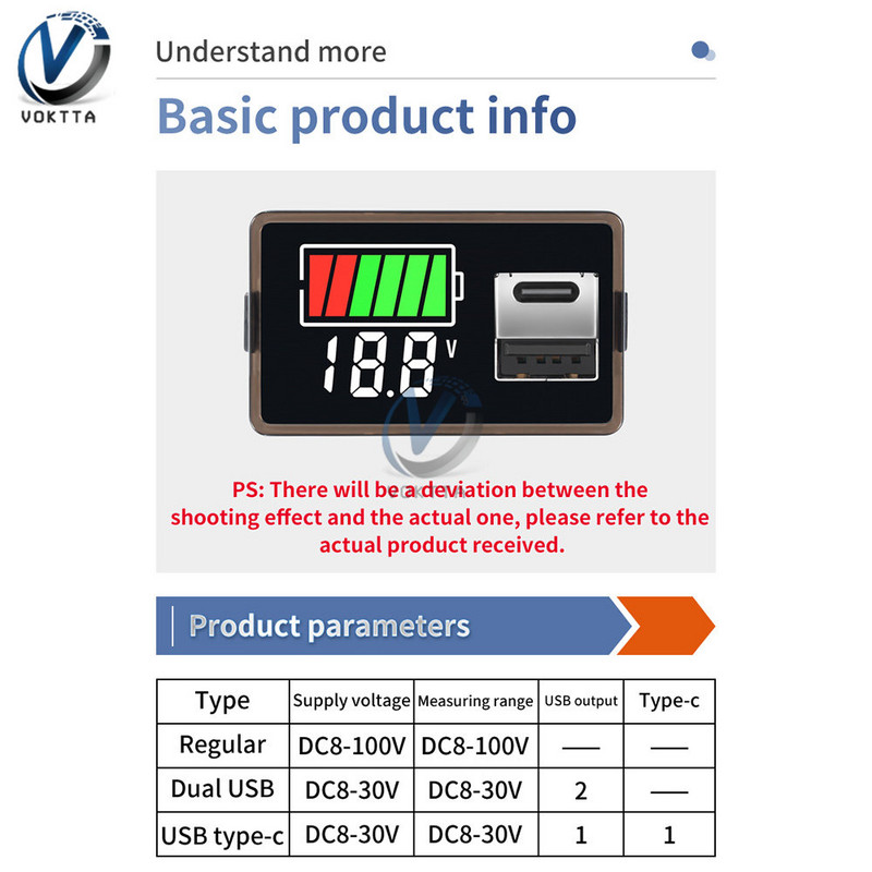 LED testeris Voltmetrs DC8-30V USB interfeisa ampērmetrs Akumulatora ietilpības indikators Litija akumulatora sprieguma akumulatora jaudas testeris