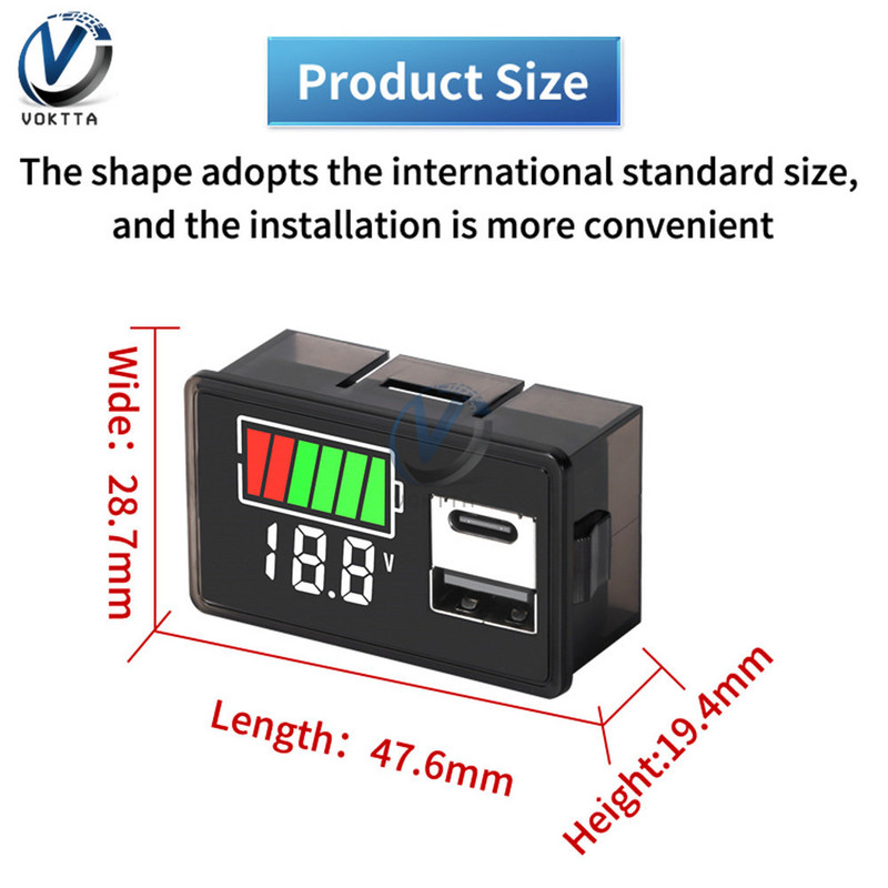 LED testeris Voltmetrs DC8-30V USB interfeisa ampērmetrs Akumulatora ietilpības indikators Litija akumulatora sprieguma akumulatora jaudas testeris
