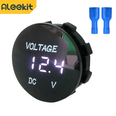 Aleekit DC 5V-48V LED Mini rotund impermeabil pentru barcă cu motor Panou pentru motociclete Tester digital de voltmetru Monitor Display Voltmetru