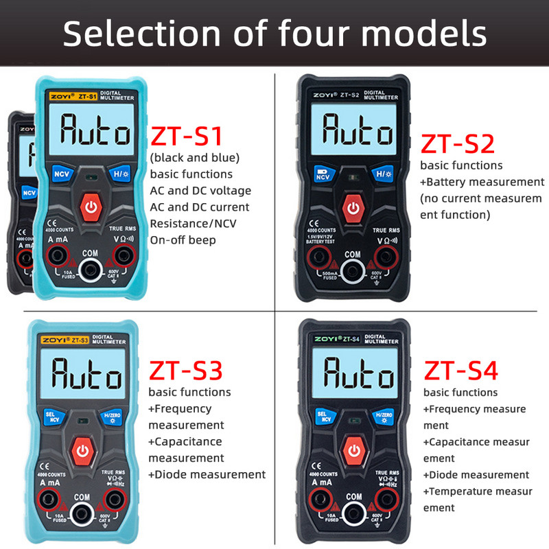 Multimetru digital inteligent ZT-S1/ZT-S2/ZT-S3/ZT-S4, 4000 de numărători, tester profesional de temperatură cu diodă de frecvență, mini condensator