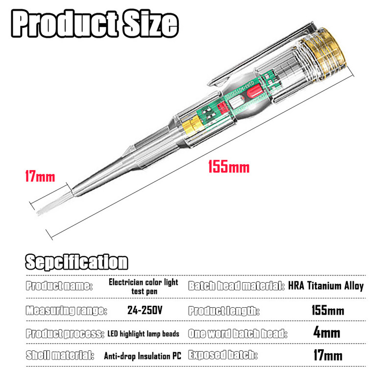 Inteliģenta sprieguma testera pildspalva maiņstrāvas bezkontakta indukcijas jaudas detektors elektriskais skrūvgriezis indikators ķēdes pārbaudītāja rīki