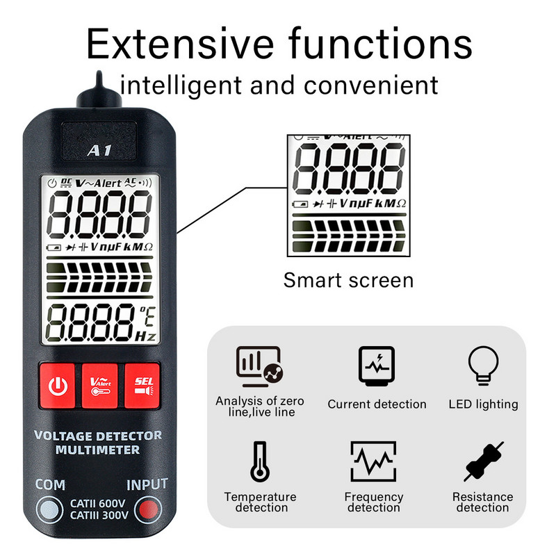 Digitaalne multimeetri tester A1 automaatne multimeeter 2000 loendurit nutikas multimeeter, mis mõõdab vahelduv- ja alalispinge takistuse sagedust