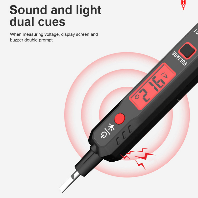 HT89 įtampos detektoriaus rašiklio kontaktinio tikrinimo rašiklis didelio jautrumo indukcinės kintamosios srovės įtampos testeris su foniniu apšvietimu LCD garso šviesos signalizacija