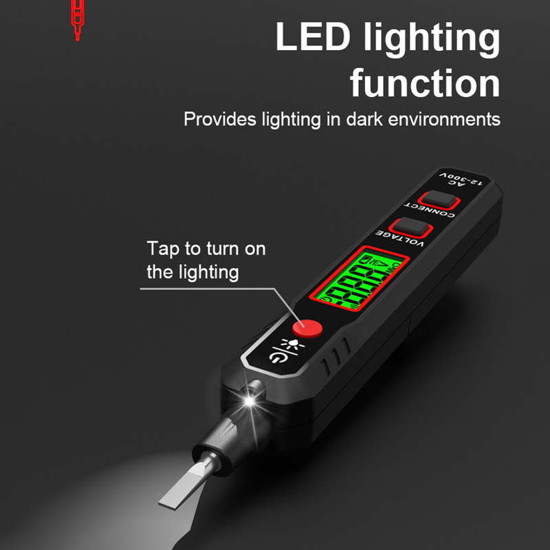 HT89 įtampos detektoriaus rašiklio kontaktinio tikrinimo rašiklis didelio jautrumo indukcinės kintamosios srovės įtampos testeris su foniniu apšvietimu LCD garso šviesos signalizacija