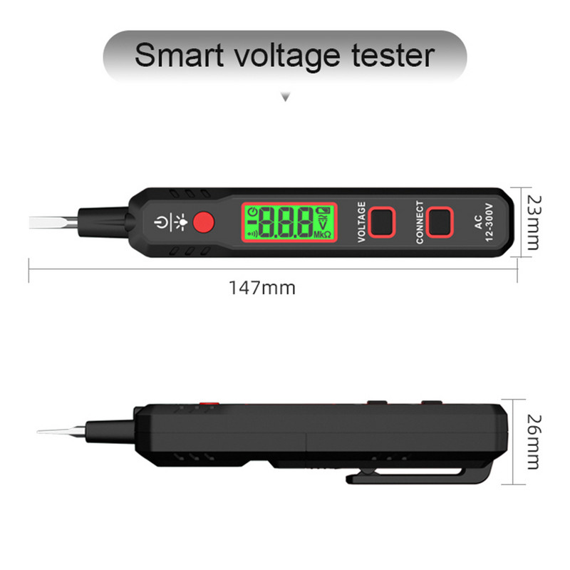 HT89 įtampos detektoriaus rašiklio kontaktinio tikrinimo rašiklis didelio jautrumo indukcinės kintamosios srovės įtampos testeris su foniniu apšvietimu LCD garso šviesos signalizacija