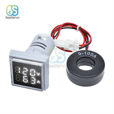 AC 50-500V 0-100A Τετράγωνο LED Ψηφιακό βολτόμετρο Αμπερόμετρο Τάσης Μετρητής ρεύματος Αυτοκινήτου Volt Amp Tester Detector AC 110V 220V