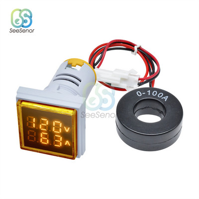 AC 50-500V 0-100A Τετράγωνο LED Ψηφιακό βολτόμετρο Αμπερόμετρο Τάσης Μετρητής ρεύματος Αυτοκινήτου Volt Amp Tester Detector AC 110V 220V