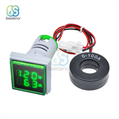 AC 50-500V 0-100A Τετράγωνο LED Ψηφιακό βολτόμετρο Αμπερόμετρο Τάσης Μετρητής ρεύματος Αυτοκινήτου Volt Amp Tester Detector AC 110V 220V