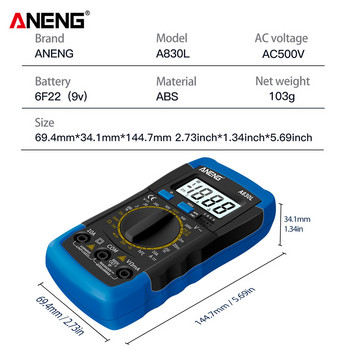 ANENG A830L Mini Pocket Ψηφιακό πολύμετρο LED Tester AC/DC Τάση ρεύματος δίοδος Συχνότητα πολυμέτρων Εργαλείο δοκιμής