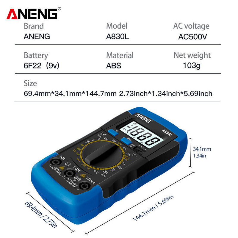 ANENG A830L mini džepni digitalni multimetar LED tester AC/DC napon struja dioda frekvencija multimetar tester alat