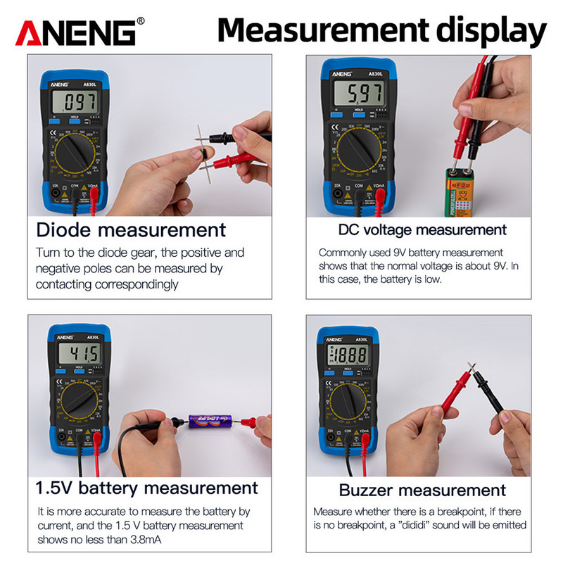 ANENG A830L mini džepni digitalni multimetar LED tester AC/DC napon struja dioda frekvencija multimetar tester alat