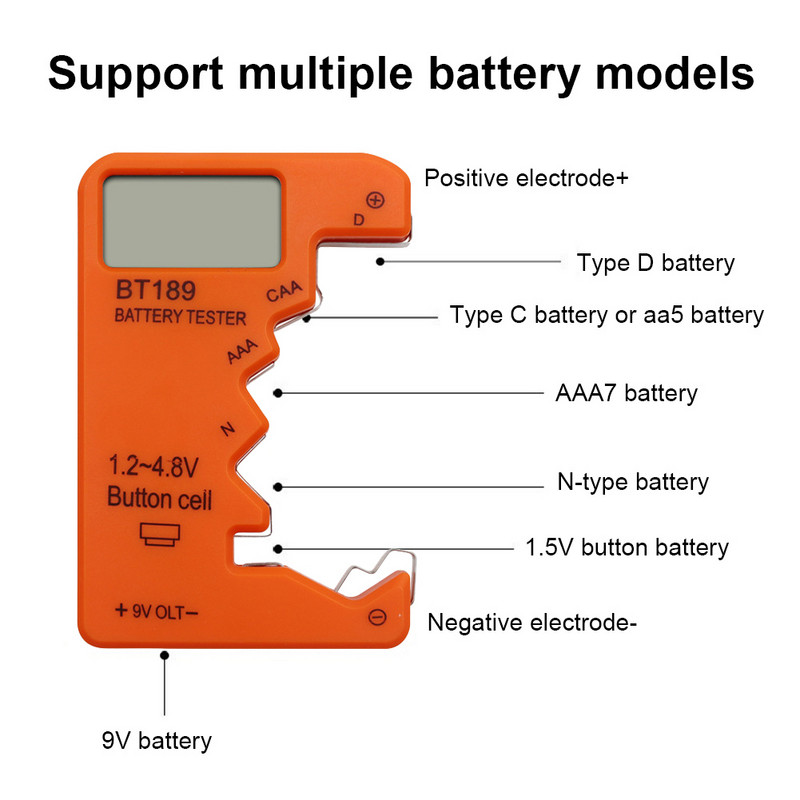 Akkumulátorkapacitás-ellenőrző érzékelő ABS széles vizsgálati tartomány kapacitás diagnosztikai eszköz szigetelt műanyag burkolat 1,5 V-os gombelemhez