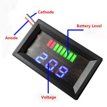 Ένδειξη χωρητικότητας μπαταρίας μολύβδου 2X 12V ACID Επίπεδο φόρτισης Έλεγχος LED Μπλε βολτόμετρο