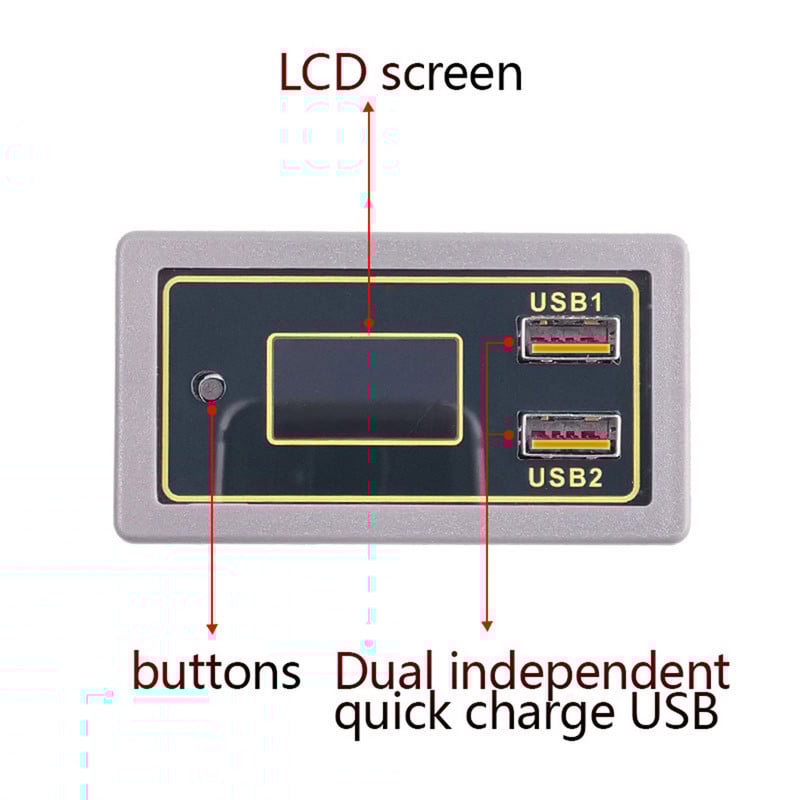 DC6V-30V Indicator de capacitate a bateriei de mașină 12V 24V Voltmetru de mașină Panou de măsurare a tensiunii Încărcare rapidă Monitor de baterie cu ieșire dublă USB
