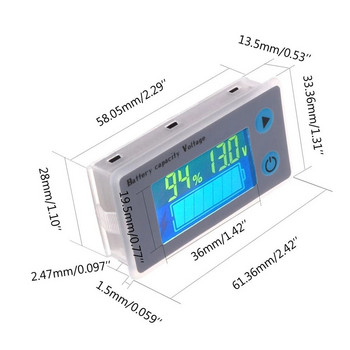 Универсален инструмент за измерване на монитор за батерия LCD дисплей Модул за индикатор за капацитет на батерията Автомобилен индикатор за оловна киселина 10-100V