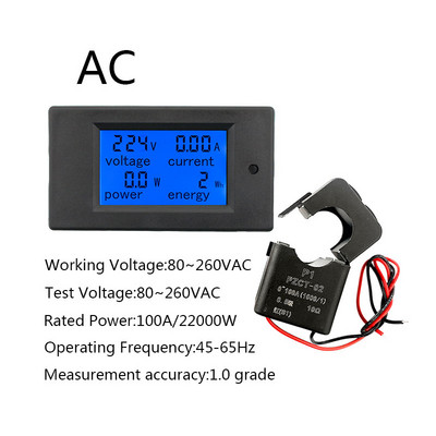 20A 100A AC 80-260V DC 6,5-100V Digitaalne LED-ekraan Voltmeeter Ampermeeter Vattmeeter Võimsus Energiamõõtur 12V 24V 110V 220V Volt Tester