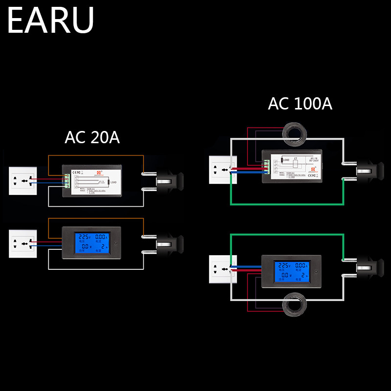 20A 100A AC 80-260V DC 6,5-100V Digitaalne LED-ekraan Voltmeeter Ampermeeter Vattmeeter Võimsus Energiamõõtur 12V 24V 110V 220V Volt Tester
