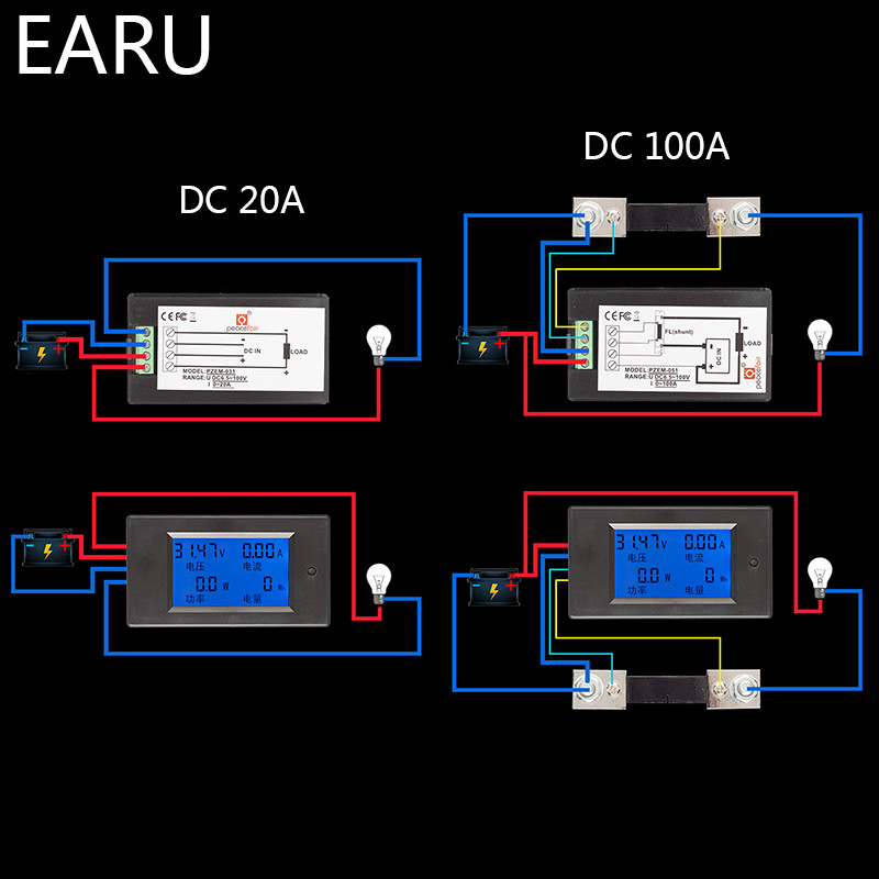 20A 100A AC 80-260V DC 6,5-100V Digitaalne LED-ekraan Voltmeeter Ampermeeter Vattmeeter Võimsus Energiamõõtur 12V 24V 110V 220V Volt Tester