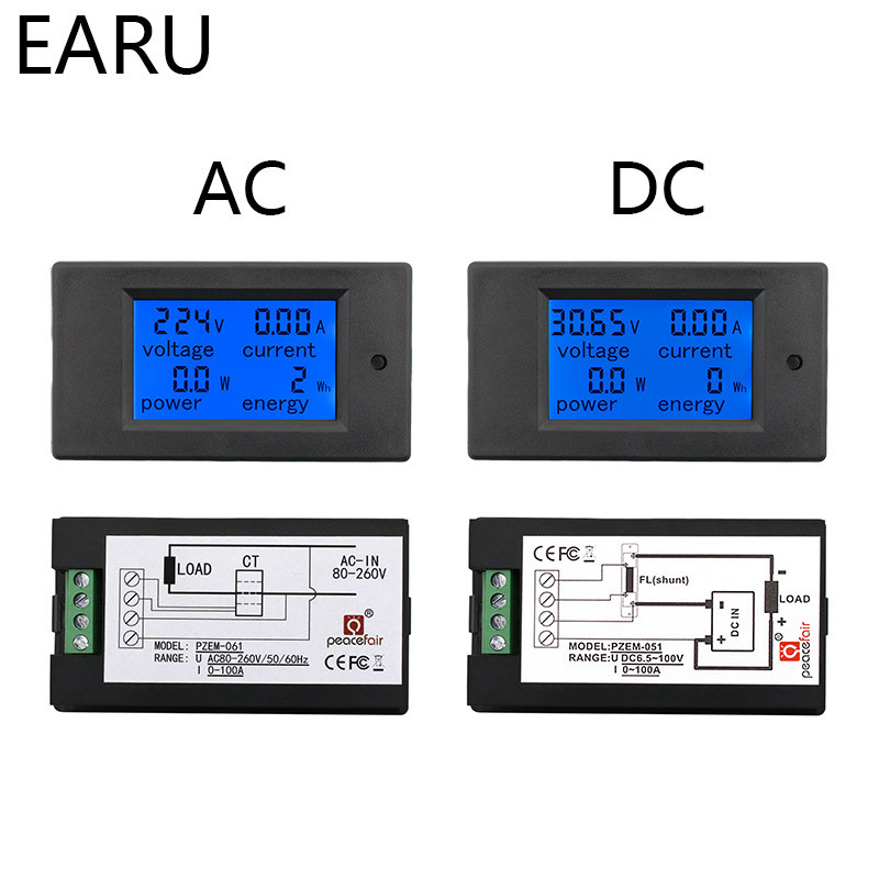 20A 100A AC 80-260V DC 6,5-100V Digitaalne LED-ekraan Voltmeeter Ampermeeter Vattmeeter Võimsus Energiamõõtur 12V 24V 110V 220V Volt Tester