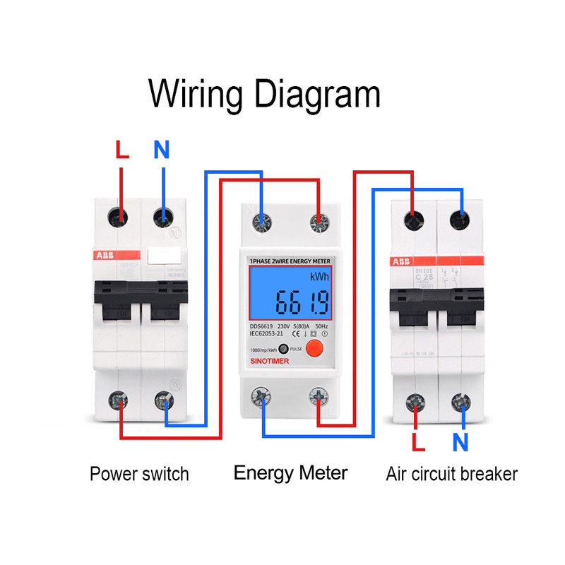 Din Rail LCD Ψηφιακός οπίσθιος φωτισμός Μονοφασικός μετρητής ενέργειας kWh Μετρητής κατανάλωσης ισχύος Wattmeter Electronic AC 220V 80A Μηδενισμός Μηδενισμού