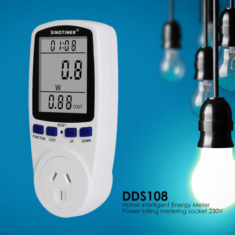 Digitális wattmérő AC 230V 110V Teljesítménymérő Villamos fogyasztás Energiamérő EU Plug Teljesítmény Kilowatt Watt Villamosenergia mérő