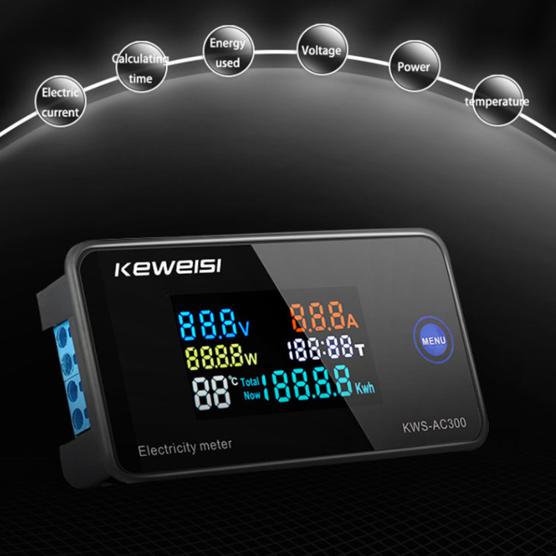 AC 6in1 220V 110V 50V~300V 100A Ampermetru digital Putere Energie Voltmetru Ampermetru Volt Watt Kwh Contor de temperatură Time Split CT