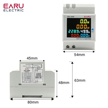 Din Rail Цифров волтметър Токова мощност Ватметър Електрическа енергия kWh Измервател Честота Волт Ампер Монитор AC 220V 110V 380V 100A