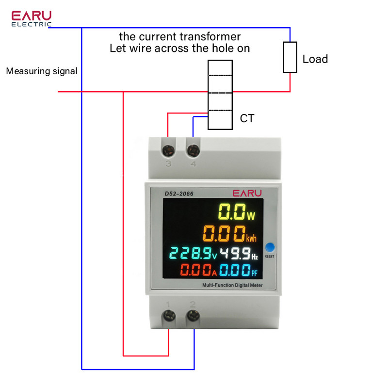 Din bėgio skaitmeninis voltmetras Srovės galia Vatmetras Elektros energija kWh Matuoklis Dažnis voltas Amp Monitorius kintamosios srovės 220V 110V 380V 100A