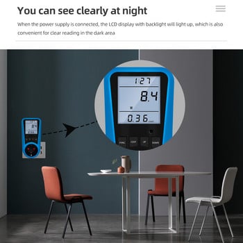 Цифров ватметър Измервател на мощност Волтметър AC 220V Ток LCD Подсветка Време Тестер за енергия EU US UK AU FR BR IT Plug