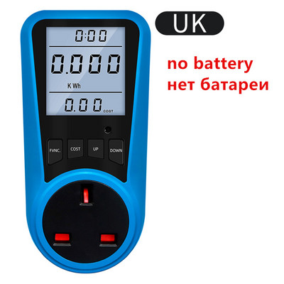 Digitālais vatmetrs Strāvas mērītājs Voltmetrs AC 220V Strāva LCD Fona apgaismojuma laiks Enerģijas testeris EU US UK AU FR BR IT spraudnis