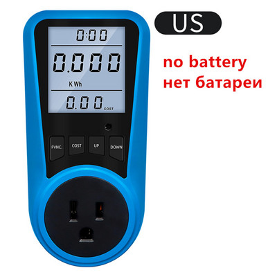 Digitālais vatmetrs Strāvas mērītājs Voltmetrs AC 220V Strāva LCD Fona apgaismojuma laiks Enerģijas testeris EU US UK AU FR BR IT spraudnis