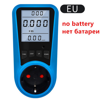 Digitālais vatmetrs Strāvas mērītājs Voltmetrs AC 220V Strāva LCD Fona apgaismojuma laiks Enerģijas testeris EU US UK AU FR BR IT spraudnis