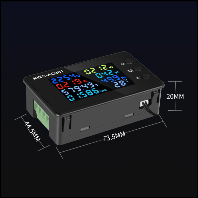 KWS AC 8in1 220V 110V 50V~300V 100A Digitaalne võimsus Energia Voltmeeter Ampermeeter Pinge Wattmeeter Kwh temperatuur Arvesti Aeg Split CT