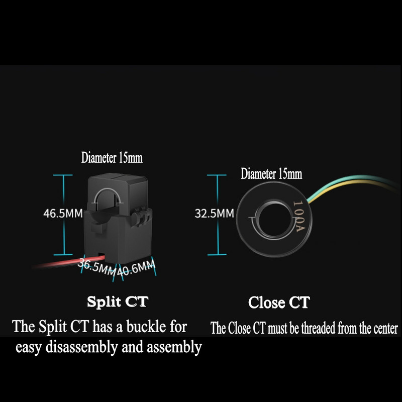 KWS AC 8in1 220V 110V 50V~300V 100A Digitaalne võimsus Energia Voltmeeter Ampermeeter Pinge Wattmeeter Kwh temperatuur Arvesti Aeg Split CT
