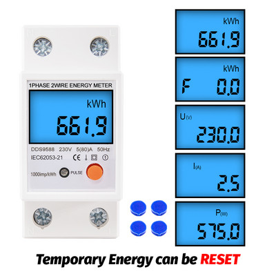 110V/230V AC șină Din monofazată Resetare Contor de energie zero kWh Tensiune Curent Consum de energie Contor Wattmetru Electricitate