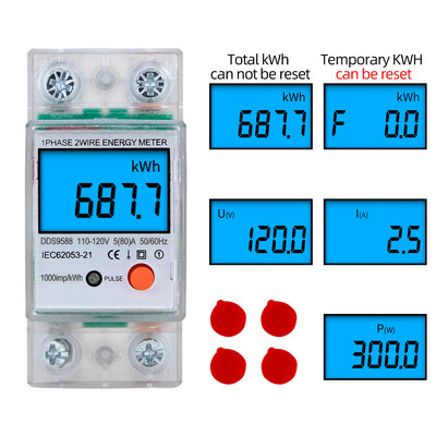 110V/230V AC șină Din monofazată Resetare Contor de energie zero kWh Tensiune Curent Consum de energie Contor Wattmetru Electricitate