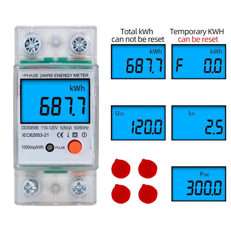110V/230V AC șină Din monofazată Resetare Contor de energie zero kWh Tensiune Curent Consum de energie Contor Wattmetru Electricitate