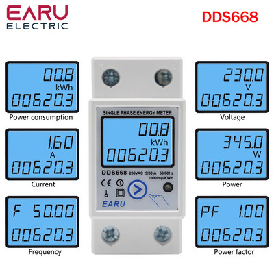 Vienfazis LCD skaitmeninis energijos skaitiklis Atstatyti nulį kWh Įtampos Srovės suvartojimo skaitiklis Elektrinis vatmetras 220V Din bėgis