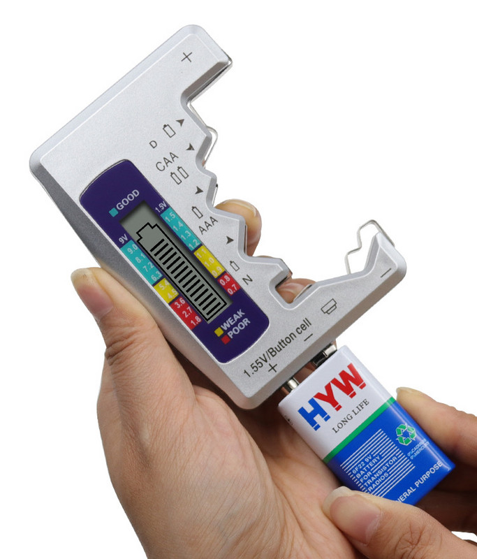 Ciparu bateriju testera ietilpības detektors C/D/N/AA/AAA/9V 6F22 baterijām / 1,55 V pogelementu