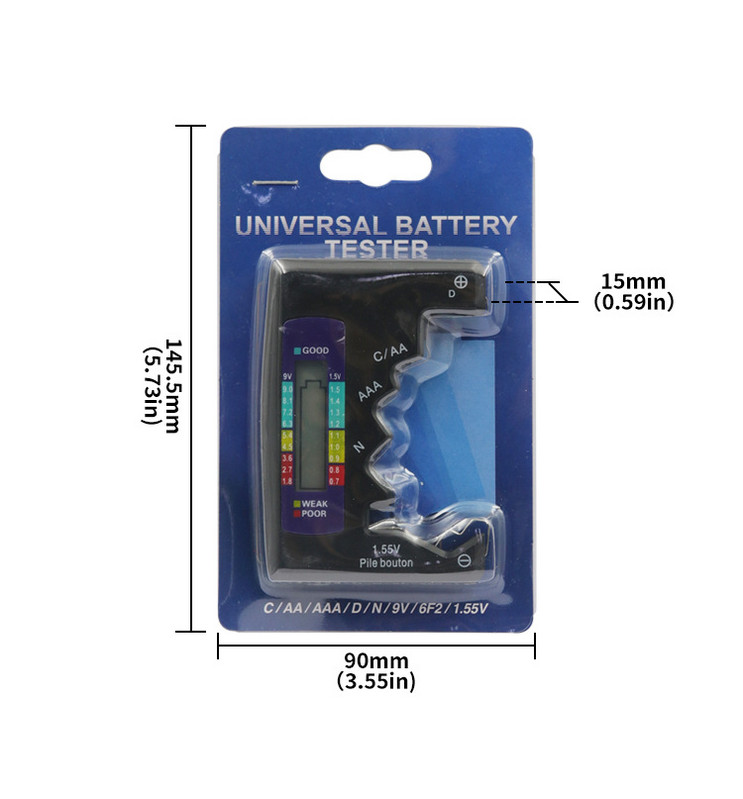 Ciparu bateriju testera ietilpības detektors C/D/N/AA/AAA/9V 6F22 baterijām / 1,55 V pogelementu