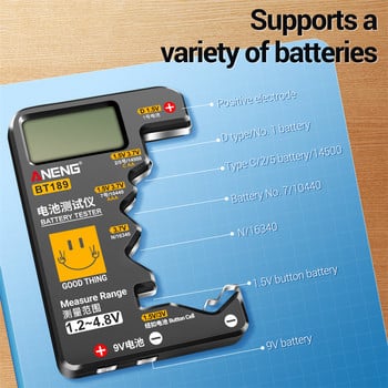 BT189 1.2~4.8V тестер за батерии 9V NDC AA AAA CR2032 Универсален домакински LCD дисплей Тестер за батерии Power Bank Детектори Инструменти