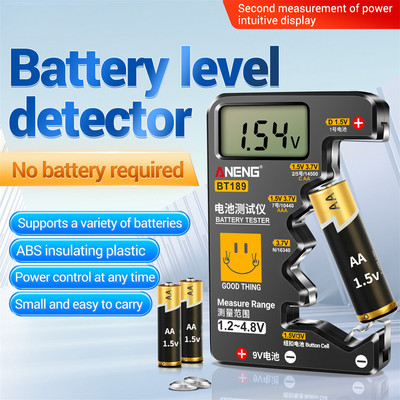 BT189 1,2–4,8 V patareitester 9 V NDC AA AAA CR2032 Universaalne kodumajapidamises kasutatav LCD-ekraan akude tester Toitepanga detektorid Tööriistad
