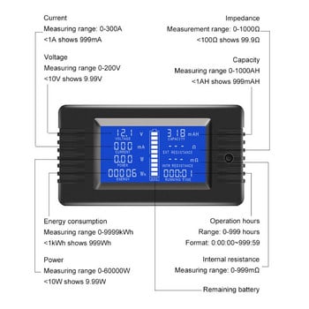 0-200V 50A/100A/200A/300A Тестер за капацитет на батерията Монитор Напрежение Ток Съпротивление Капацитет Ват Мощност Измервател на енергия