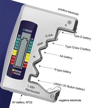 Универсален цифров тестер за батерии LCD AA/AAA/9V/1.5V Капацитет на клетъчна батерия Проверка на детектор Диагностичен инструмент