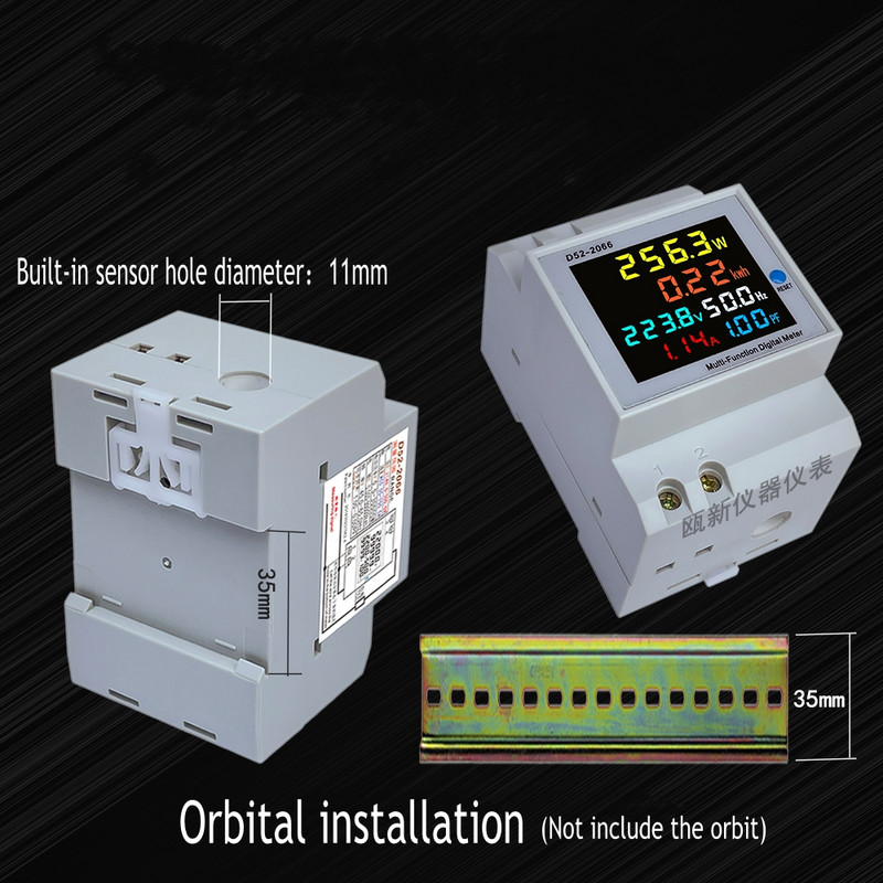 Elektros vatmetras kintamosios srovės 220 V 40 V ~ 300 V 100 A Skaitmeninis ampermetras Galia Energija Voltmetras Ampermetras Voltas Vatas Kwh Sunaudojimo matuoklis
