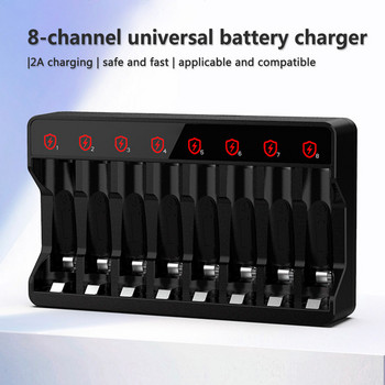 Επαναφορτιζόμενες μπαταρίες 8 καναλιών Έξυπνος φορτιστής μπαταριών λιθίου LED Οθόνη Έξυπνος φορτιστής μπαταρίας για 1,5V AA/AAA NiMH